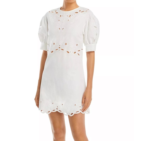 NWT Derek Lam 10 Crosby Everett Eyelet Puffed-Sleeve Mini Dress SIZE 0 - Picture 7 of 11